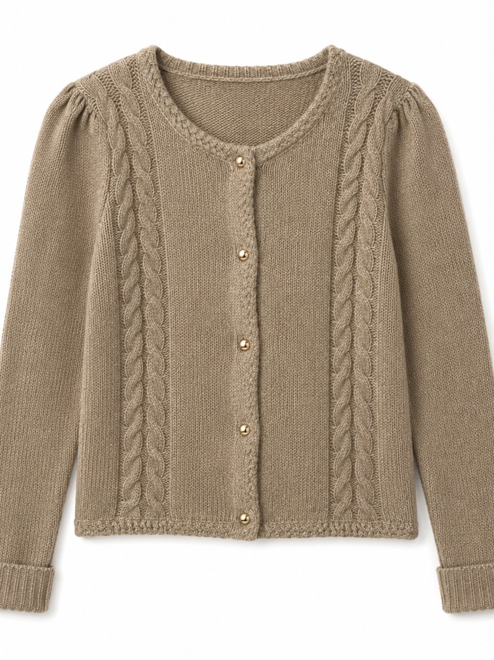 Joie Classic Cable Knit Button-Front Sweater Cardigan - Taupe - Picture 1 of 3